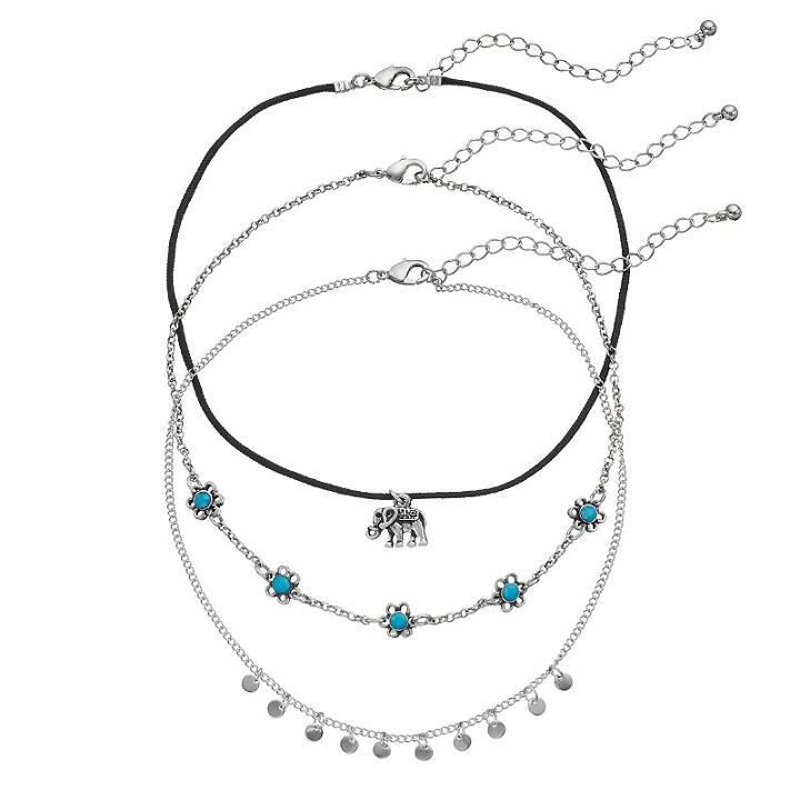Mudd&reg; Flower, Disc & Elephant Charm Choker Necklace Set, Teens, Black