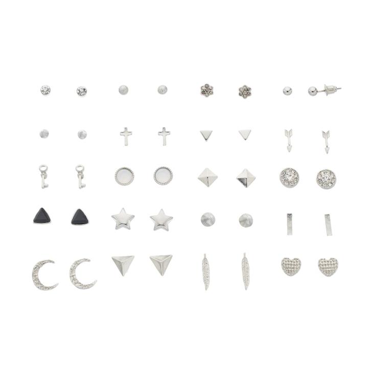 Mudd&reg; Celestial, Cross, Geometric & Heart Nickel Free Stud Earring Set, Women's, Silver