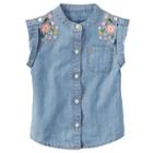 Girls 4-8 Carter's Embroidered Chambray Top, Size: 6, Blue Other