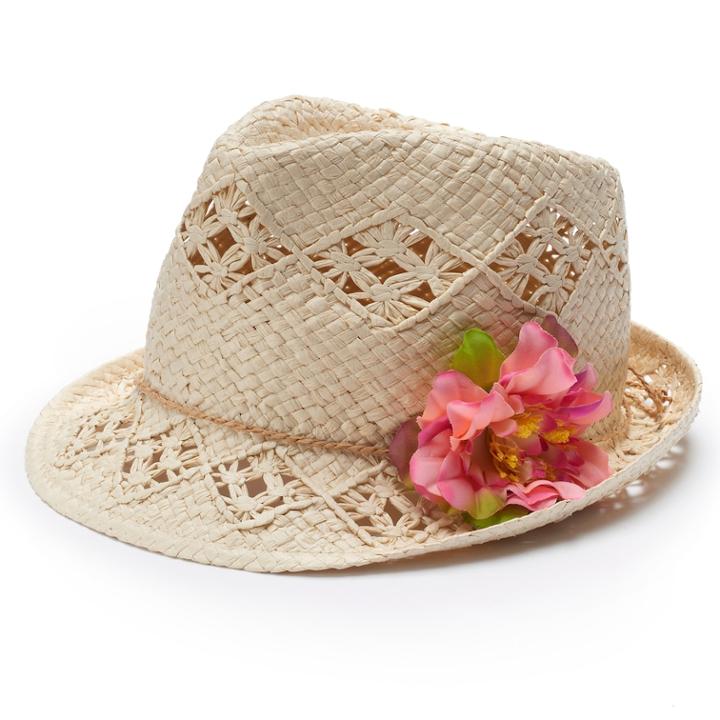 Girls 4-16 Woven Flower Fedora Hat, White