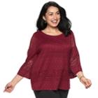 Plus Size Dana Buchman Lace Bell-sleeve Top, Women's, Size: 3xl, Dark Red