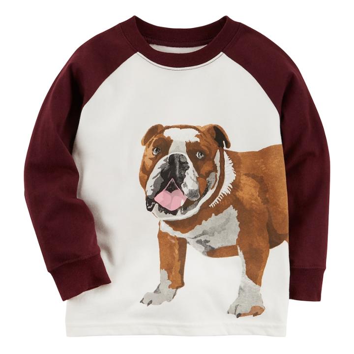 Boys 4-8 Carter's Bulldog Long Sleeve Raglan Graphic Tee, Size: 5, White