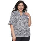 Plus Size Cathy Daniels Scroll Henley Top, Women's, Size: 1xl, Blue