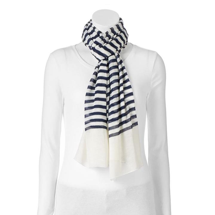 Chaps Traveler Knit Striped Oblong Wrap Scarf, Women's, Blue (navy)