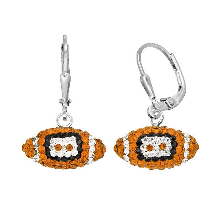 Texas Longhorns Crystal Sterling Silver Football Drop Earrings, Women's, Multicolor
