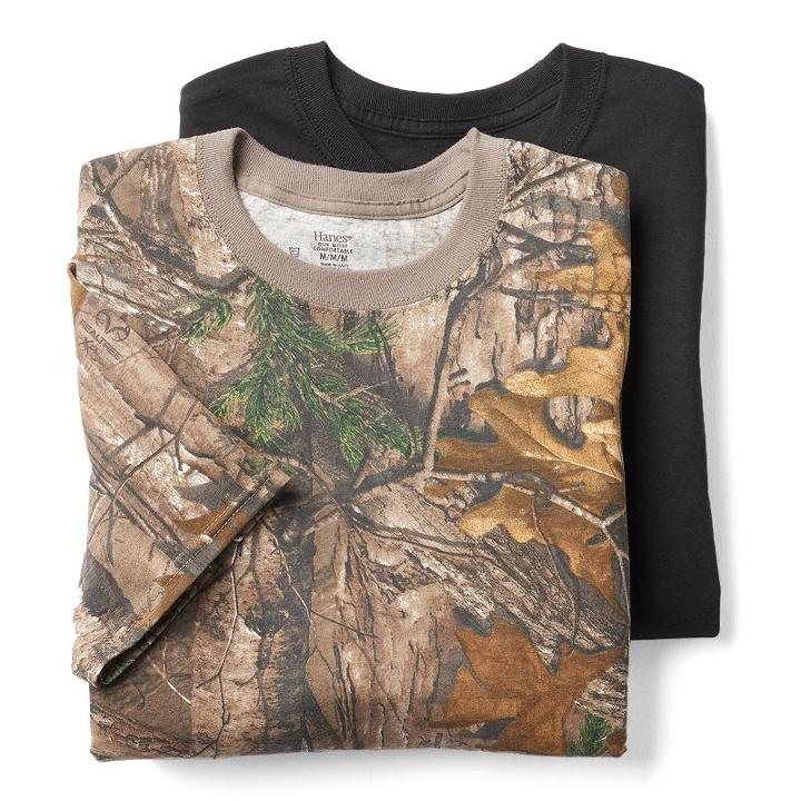 Men's Hanes Ultimate 3-pack Realtree Camo Crew Tees, Size: Large, Green