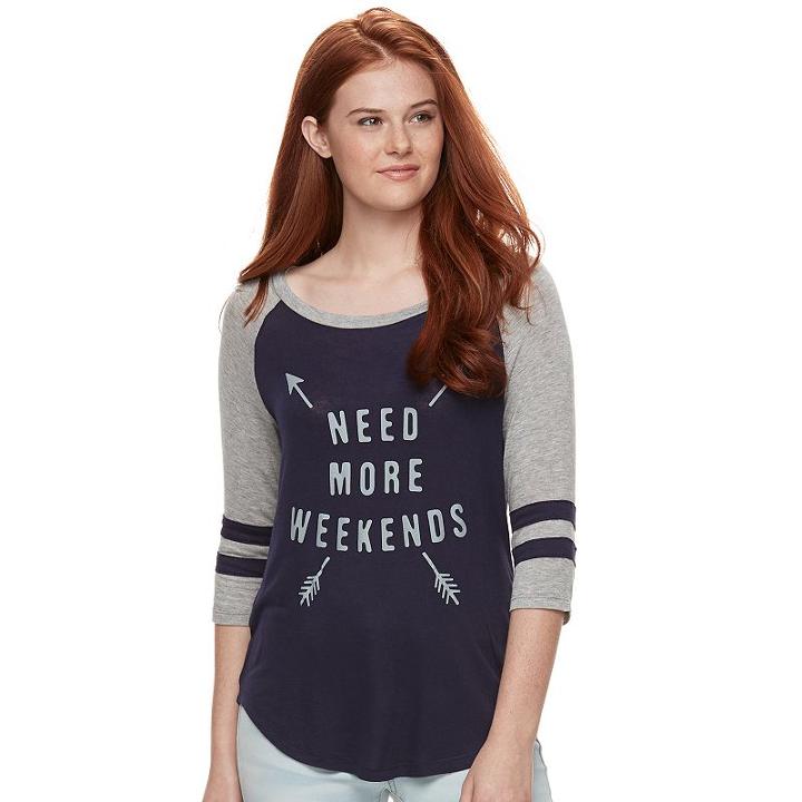 Juniors' Awake Need More Weekends Baseball Graphic Tee, Teens, Size: Medium, Med Blue