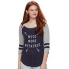 Juniors' Awake Need More Weekends Baseball Graphic Tee, Teens, Size: Medium, Med Blue
