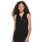 Juniors' Candie's&reg; Solid Lace-up Top, Girl's, Size: Large, Black