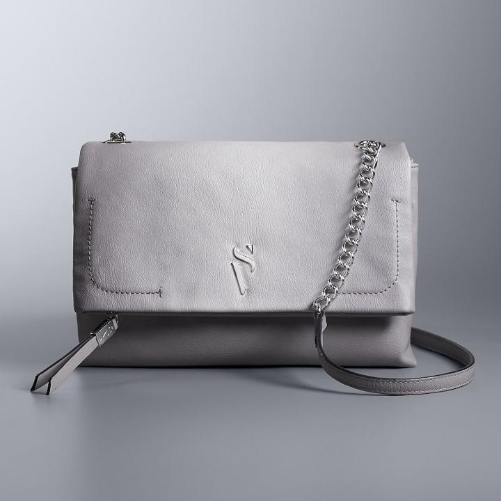 Simply Vera Vera Wang Garrison Double Entry Flap Crossbody Bag, Women's, Grey