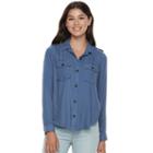 Juniors' Mudd&reg; Twill Utility Shirt, Teens, Size: Medium, Med Blue