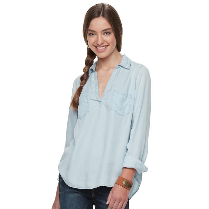 Juniors' Mudd&reg; Chambray Popover Tunic, Teens, Size: Xs, Med Blue