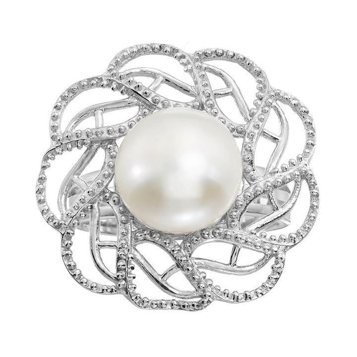 Freshwater Cultured Pearl Sterling Silver Openwork Flower Ring, Women's, Size: 6, White