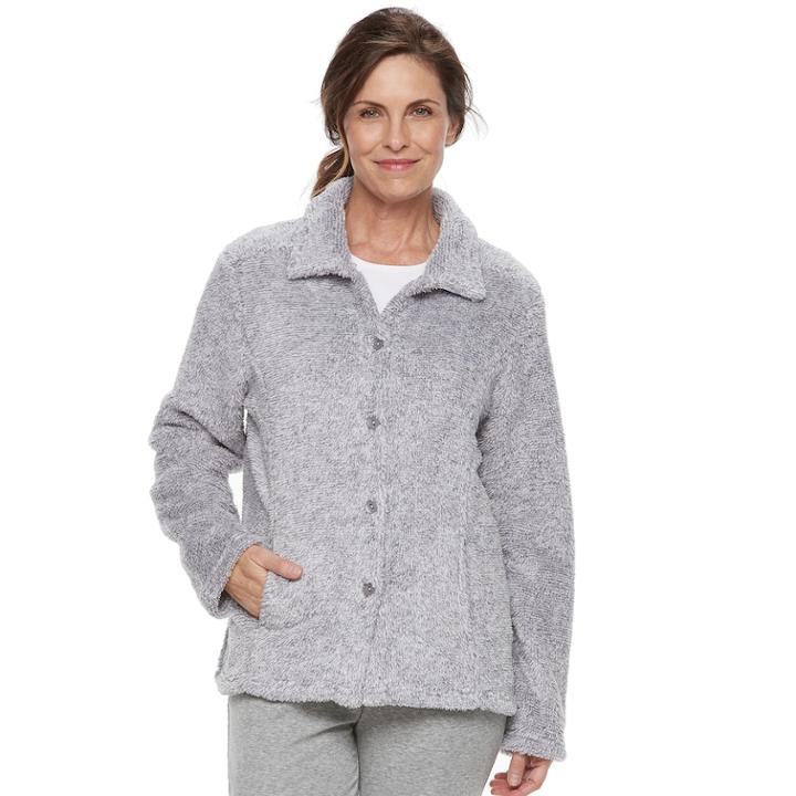 Women's Croft & Barrow&reg; Pajamas: Plush Pile Jacket, Size: Large, Grey