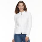 Women's Croft & Barrow&reg; Quilted Zip Sweater Jacket, Size: Large, Natural