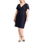 Plus Size Chaps Lace Flutter Sleeve Empire Dress, Women's, Size: 16 W, Blue (navy)