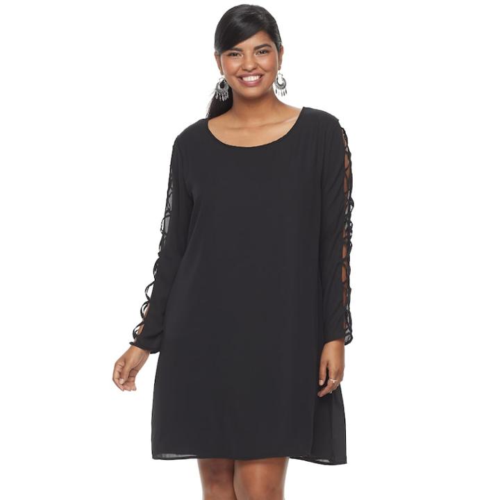 Juniors' Plus Size Liberty Love Lace-up Sleeve Shift Dress, Teens, Size: 3xl, Black