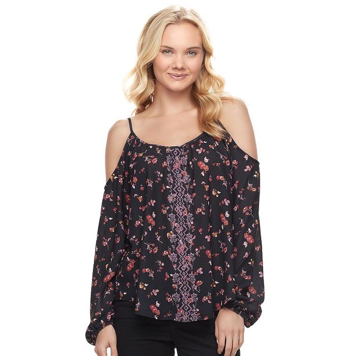 Juniors' Rewind Embroidered Cold Shoulder Top, Teens, Size: Xs, Blue