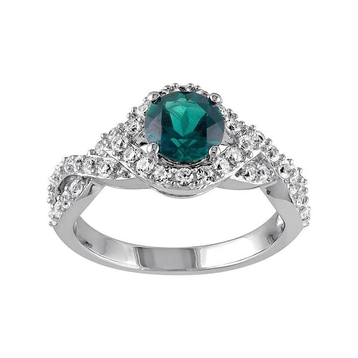 Sterling Silver Lab-created Emerald & Lab-created White Sapphire Twist Ring, Women's, Size: 8, Green