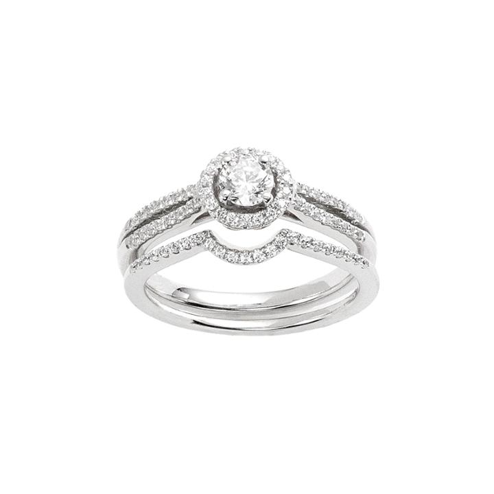 Igl Certified Diamond Halo Engagement Ring Set In 14k White Gold (5/8 Carat T.w.), Women's, Size: 9