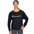 Women's Champion Fleece Boyfriend Crewneck, Size: Large, Black