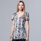 Women's Simply Vera Vera Wang Print V-neck Tee, Size: Xs, Med Blue