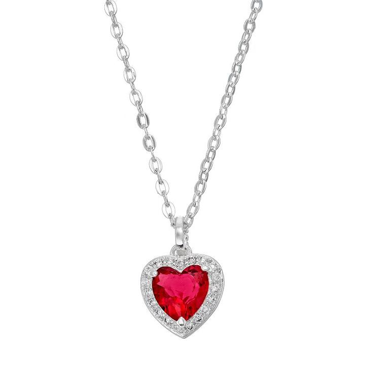 City Rox Cubic Zirconia Halo Heart Pendant Necklace, Women's, Med Pink