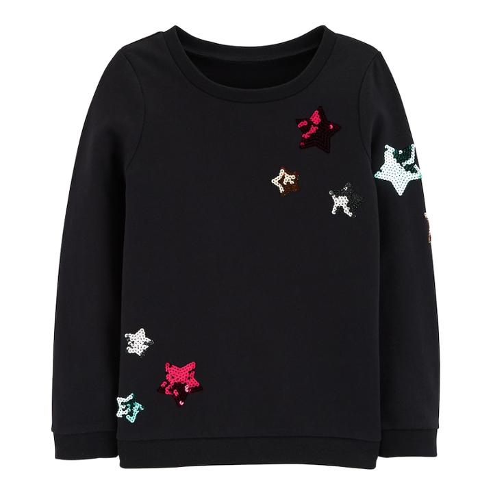 Girls 4-12 Carter's Sequined Star French Terry Pullover, Size: 8, Black