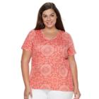 Plus Size Croft & Barrow&reg; Print Asymmetrical-hem Tee, Women's, Size: 1xl, Lt Orange