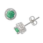 Sterling Silver Emerald And Diamond Accent Frame Stud Earrings, Women's, Green