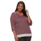 Plus Size Kate And Sam Crochet-trim Sweater, Women's, Size: 1xl, Dark Red
