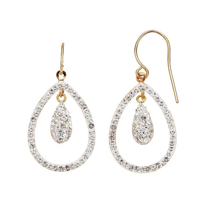 Crystal 14k Gold Over Silver Teardrop Earrings, Women's