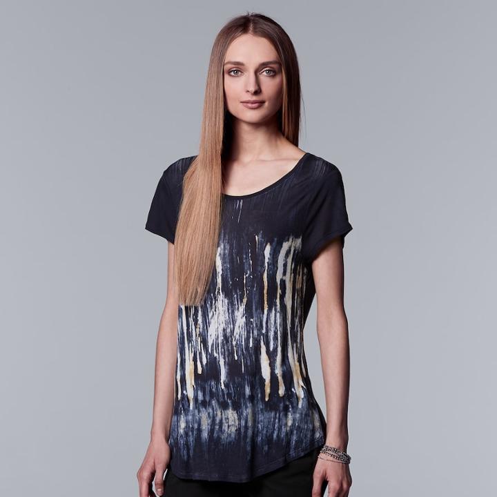 Petite Simply Vera Vera Wang Print Round Hem Tee, Women's, Size: M Petite, Grey (charcoal)