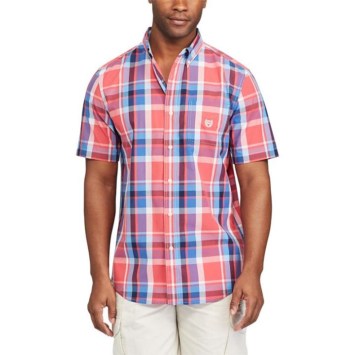 Men's Chaps Classic-fit Plaid Poplin Easy-care Button-down Shirt, Size: Xxl, Red