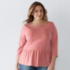 Plus Size Sonoma Goods For Life&trade; Peplum Top, Women's, Size: 1xl, Light Red