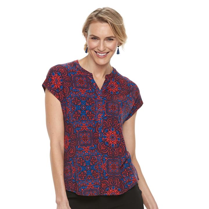 Petite Dana Buchman Placket Short Sleeve Top, Women's, Size: Xl Petite, Red