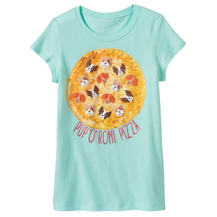 Girls 7-16 Pup 'o' Roni Pizza Puff Print Graphic Tee, Girl's, Size: Medium, Lt Green