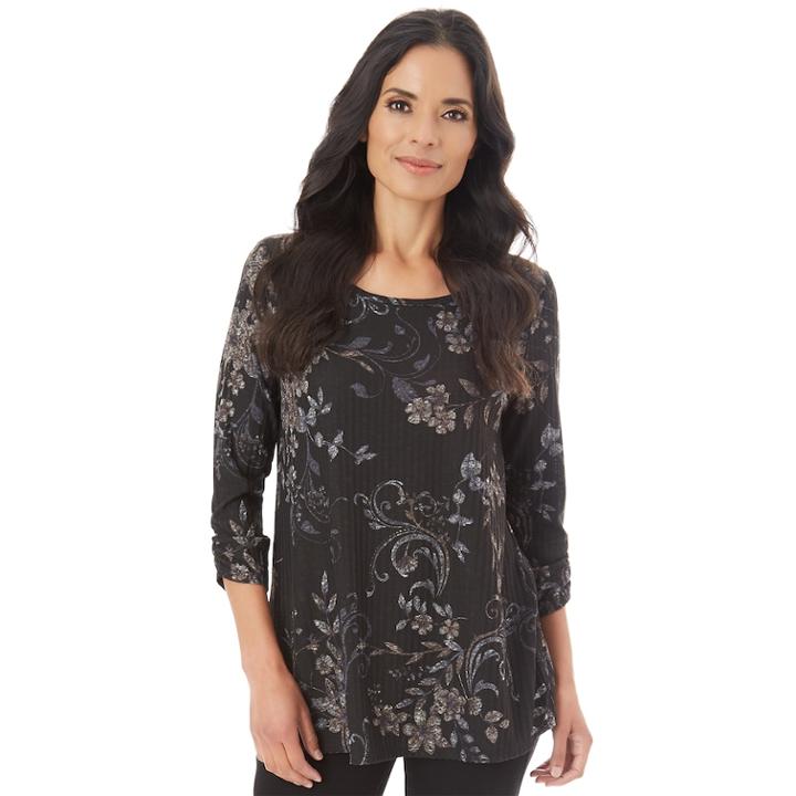 Women's Apt. 9&reg; Textured Tee, Size: Xl, Black Taupe Floral