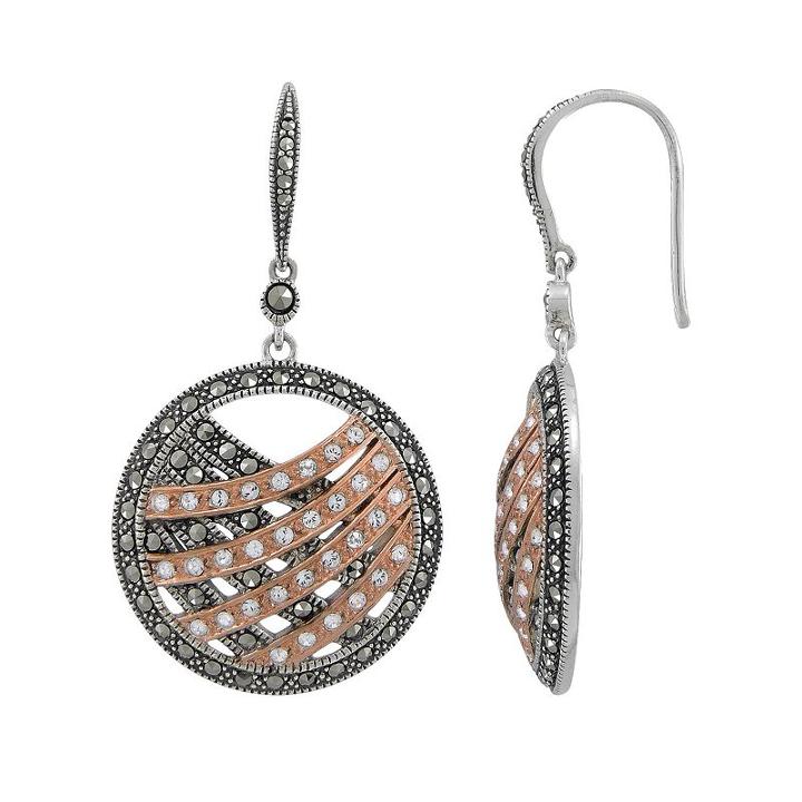 Lavish By Tjm 14k Rose Gold Over Silver And Sterling Silver Crystal Drop Earrings - Made With Swarovski Marcasite, Women's, Brown