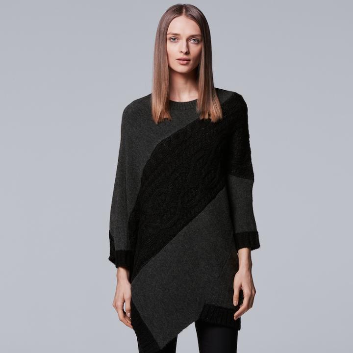 Women's Simply Vera Vera Wang Colorblock Cable Knit Poncho Sweater, Size: L-xl, Dark Grey