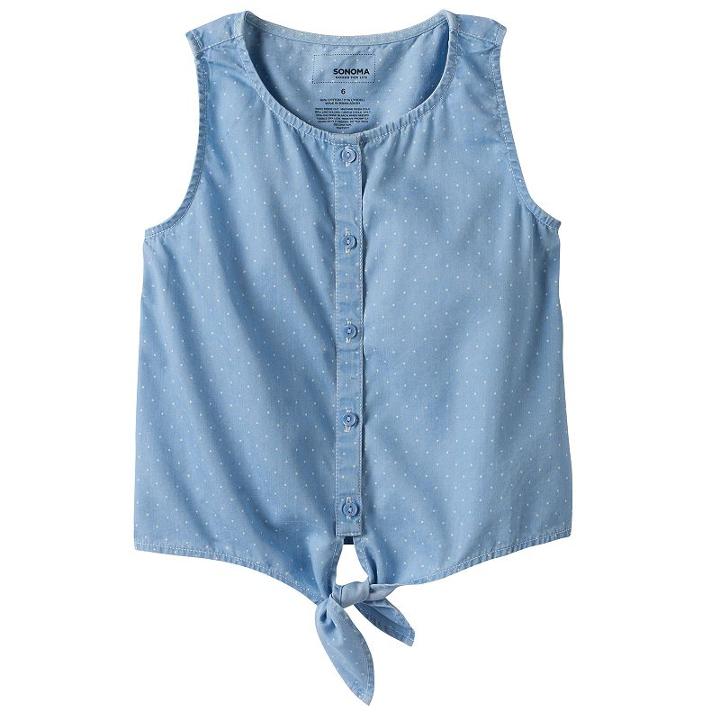 Girls 4-12 Sonoma Goods For Life&trade; Chambray Tie-front Top, Girl's, Size: 8, Light Blue