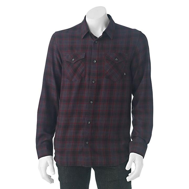 Vans, Men's Plaid Woven Button-down Shirt, Size: Small, Black