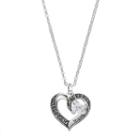 Silver Luxuries Silver Plated Cubic Zirconia & Marcasite Mom Heart Pendant, Women's, Grey