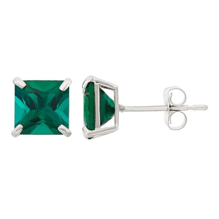 Lab-created Emerald 10k White Gold Stud Earrings, Women's, Green