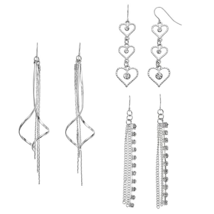Mudd&reg; Heart, Helix & Cup Chain Nickel Free Drop Earring Set, Women's, Multicolor
