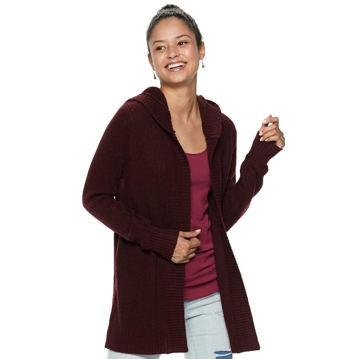 Juniors' Mudd&reg; Ribbed Hooded Cardigan, Teens, Size: Xs, Dark Red