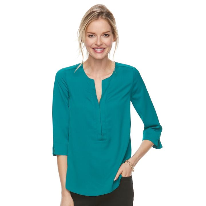 Women's Dana Buchman Pleated Splitneck Top, Size: Xl, Green
