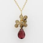 18k Yellow Gold Over Silver Rose Quartz And Garnet Necklace, Women's, Red