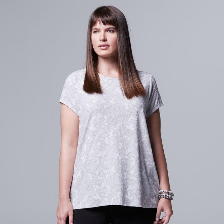 Plus Size Simply Vera Vera Wang Abstract Jacquard Tee, Women's, Size: 2xl, Light Grey