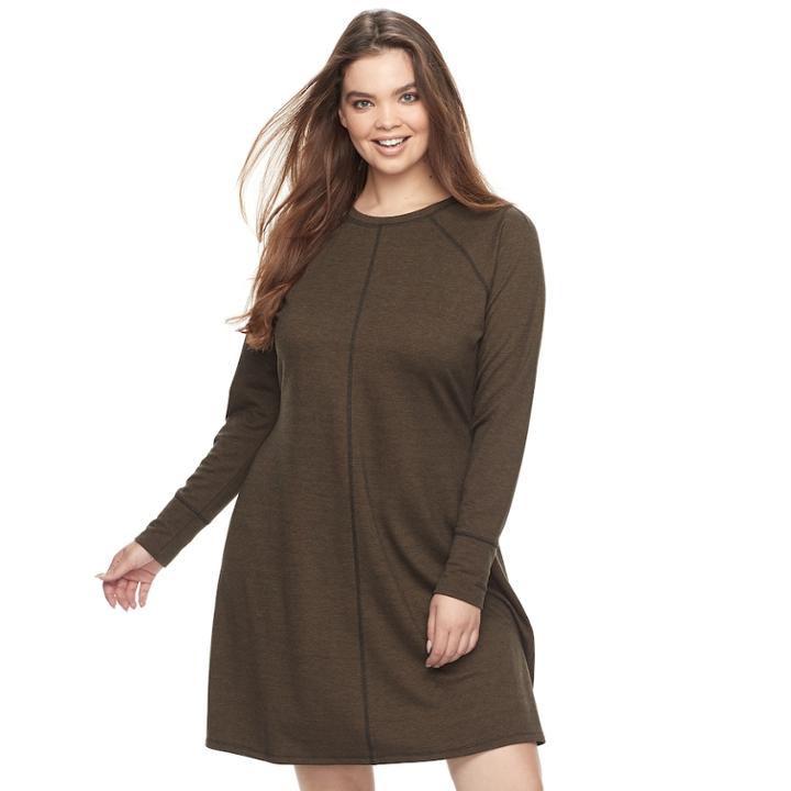 Juniors' Plus Size Cloud Chaser Contrast Stitch Sweatshirt Dress, Teens, Size: 3xl, Med Green